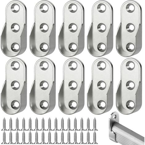 10 pièces Support Tringle Penderie, Supports de Tringle à Vêtements en Métal pour Barre Ovale, pour Fixation Murale, Caisson ou Dressing Barres Penderie Résistantes Accessoires (1/5)