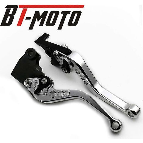 Levier de frein et d'embrayage compatible avec les motos Yamaha YZF-R1 et YZF-R6 (2005-2016) : poignée longue et courte en aluminium (couleur argent). (1/5)