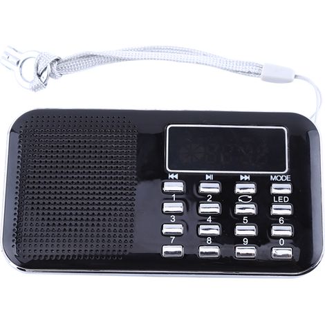 Mini radio portable LCD numérique AM/FM stéréo avec haut-parleur et lecteur de musique, port USB et carte micro SD/TF.
