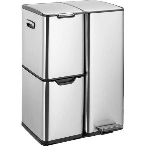 Cubo de basura, sistema de 3 compartimentos, tapa de cierre suave, plateado, 16 galones 60L-a (1/2)