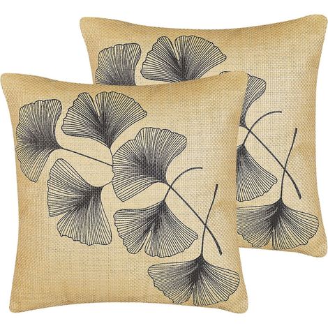 2 Coussins Décoratifs 45 x 45 cm Déhoussables en Tissu Beige et Noir pour Chambre ou Salon au Style Moderne Boho et Scandinave Beliani