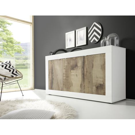 Buffet/bahut moderne 160 cm blanc/chêne pero Agathe (1/4)