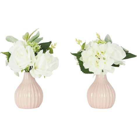 Bouquet artificiel de fleurs blanches en pot 25cm lot de 2 (1/4)