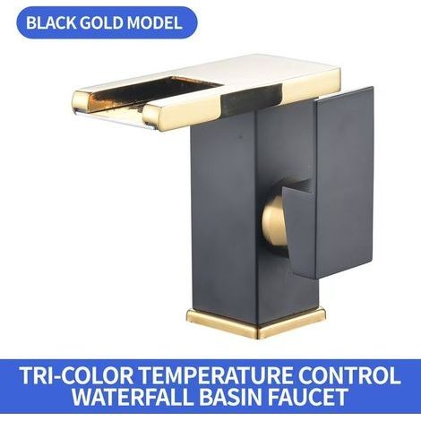 Robinet LED entièrement en cuivre, toilette, trou unique chaud et froid, changement de couleur, eau chaude et froide, lavabo, robinet cascade (1/2)