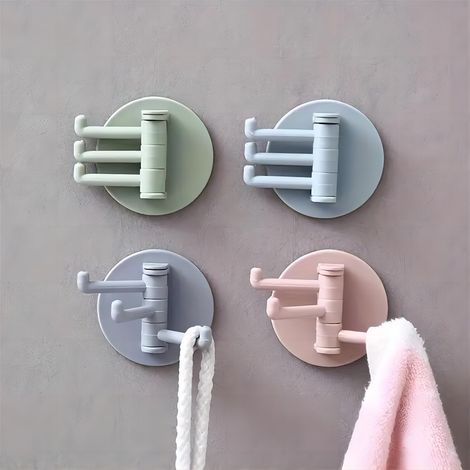 Lot de 4 crochets de suspension muraux pivotants multifonctionnels, crochets en plastique faciles à installer pour l'organisation de la maison, plusieurs couleurs (1/5)