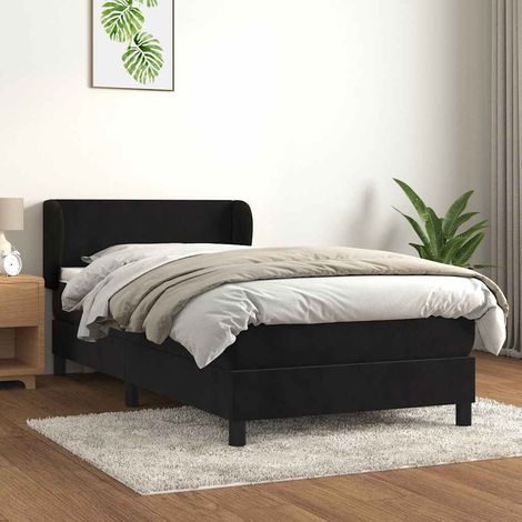 vidaXL Sommier à lattes de lit avec matelas Noir 100x200 cm Velours (1/5)