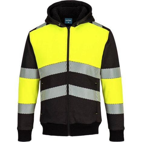 Sudadera polar de clase 1 PW3 Winter con cremallera y capucha y cintas reflectantes PW377 S Amarillo / Negro
