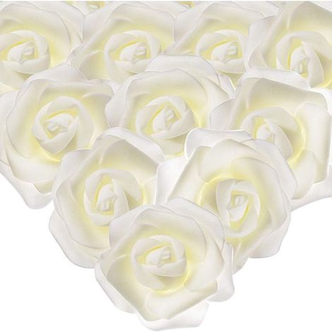 QAZQA 50PCS Rose Blanche Artificielle 7cm Tête de Fleur Blanc Décoration Mariage Party Cérémonie Accessoire de Cheveux (Laiteux) (1/5)