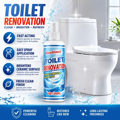 KineShineX Toilet Refurbisher & Bathroom Cleaning Spray - Powerful Removal of Yellow Stains, Urine Scale, and Deodorizing (1/4)