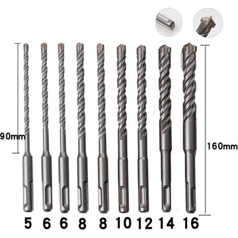 Csparkv – Forets à béton 9 pièces 5mm-16mm – Acier au carbure – Tête en forme de X pour perçage efficace – Pour béton, pierre et carrelage (1/4)