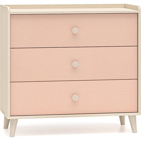 Cassettiera 3 cassetti Alycia beige - rosa corallo - effetto marrone 85cm (1/5)