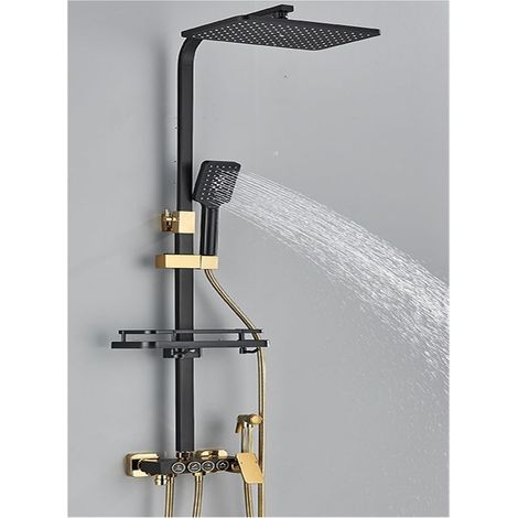 Ensemble de douche mitigeur thermostatique intelli Ensemble de robinet de douche thermostatique LCD gris noir affichage de la température robinet de baignoire pluie avec étagère de salle de bain élect (1/5)