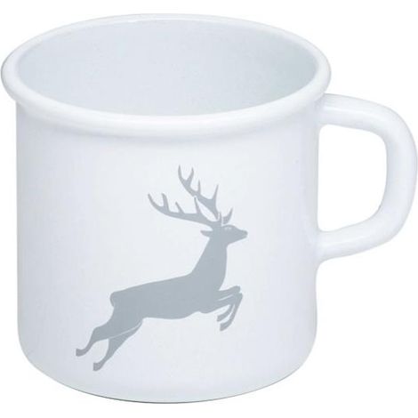 Riess Topf Kaffeebecher mit Bördel Ø8cm 3/8 Liter Emaille Country Hirsch grau