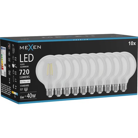 Mexen Vintis 10x Ampoule filament LED E27, G95, 6W, Neutre - 4000K, 720 lm, clair - L157-E27-0640-00x10 (1/5)