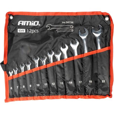 Maulschlüsselsatz, 6-22 mm Maulschlüssel, 12 Stück. amio-04194 (1/5)