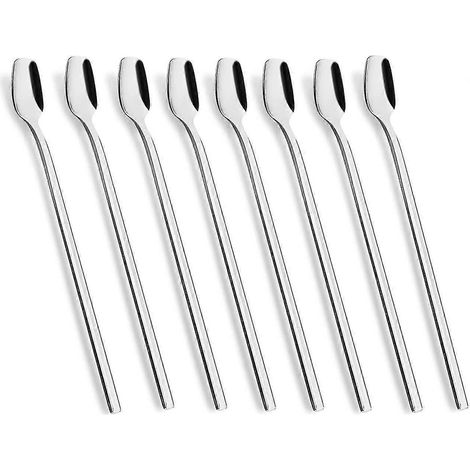 Lot de 8 cuillères à latte macchiato - 20 cm de long - Acier inoxydable - Dessert, café, glace (1/5)