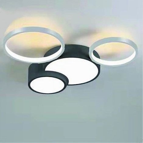TRADE SHOP - Plafoniera Led 36w 4 Cerchi Argento Nero Lampada Soffitto Moderno Luce 4000k 70937 - (1/3)