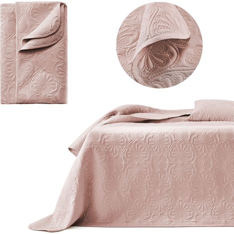 Dessus de lit Moderne 200 x 220 cm 2 Personnes matelassé idéal comme jeté de canapé ou Couvre-lit Rose poudré (1/5)