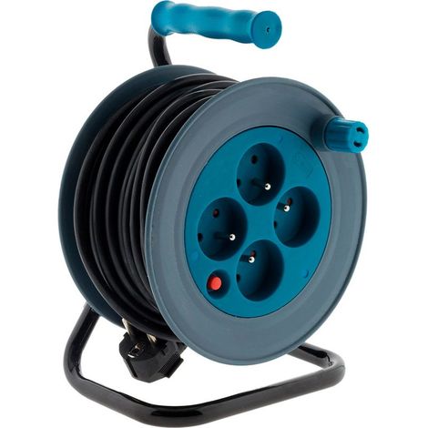 Enrouleur électrique 15m 3G1mm² – 4 prises 2P+T – Puissance 2300W déroulé – Câble H05VV-F pour usage intensif (1/4)