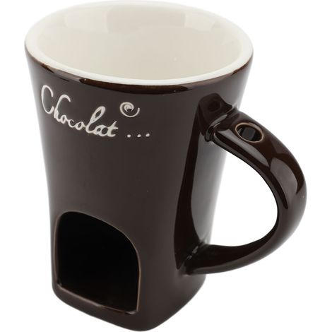 Mug fondu chocolat chaud en céramique réchauffe beurre avec fourchette pour cuisine fête 4 pouces 360g (1/5)