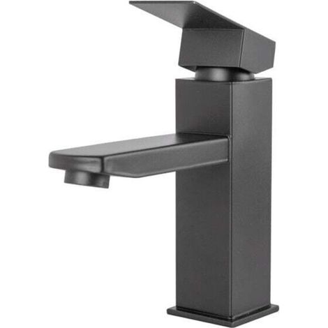 Robinet d'évier en laiton/zinc, noir, eau chaude/froide, flexibles, bec bas, levier unique [QLI-FA-4311]