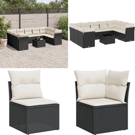 Salon de jardin 10 pcs avec coussins noir résine tressée - Ensemble Salon De Jardin - Meuble De Jardin - Salon De Jardin Design - Mobilier De Jardin Moderne - Canapé Jardin - Home & Living (1/5)