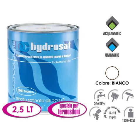 Pozzi Hydrosat 2,5 lt blanc satine' e'mail a' base d'eau pour radiateurs inodore acrylique satine' bois fer mur