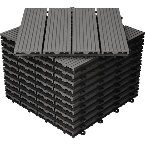 Dalles de terrasse en bois composite WPC 30 x 30 cm Dalles clipsables jardin extérieur Grise x10 (1/4)