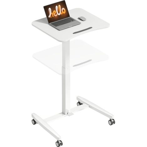 Bureau debout réglable en hauteur à plateau inclinable. Équipé de roues et de butoirs de sécurité, couleur blanche (1/5)