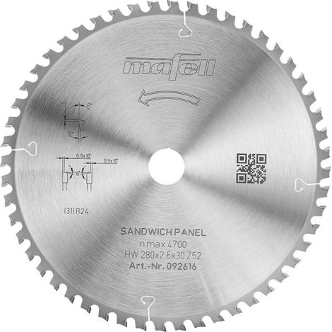 MAFELL Lame scie circulaire Sandwich Ø280x2,6x30mm 52D KSB-SP280 - 092616 (1/2)