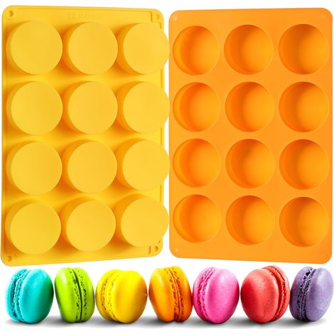 2 Pcs Moule en silicone pour biscuits aux pépites de chocolat ,12 cavités rondes,moule gateau silicone,pour cupcakes, savons faits à la main,muffins,cheesecake,brownie,gateau au chocolat(orange+jaune)
