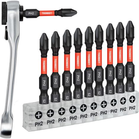 Jeu de 11 Embouts de Vissage Phillips PH2 50mm avec Mini Clé à Cliquet, Acier S2 Magnétiques, Embouts Haute Fréquence pour Visseuse à Choc (1/5)