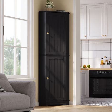 Armoire d'angle meuble de rangement d'angle avec 2 portes et étagères réglables - Buffet haut gain de place pour cuisine salon salle de bain - MDF 42 x 42 x 166 cm - Noir (1/5)