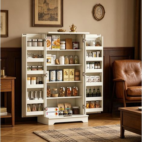 Colonna da cucina 60x40x120 cm in MDF avorio, salvaspazio per cucina – MEUBLIV (1/5)