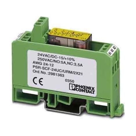 Relais à guidage forcé Phoenix Contact série PSR-SCF- 24UC/URM/2X21, 24V c.c., 2 pôles , 2 RT, 6A, Rail DIN ( Prix pour 1 )
