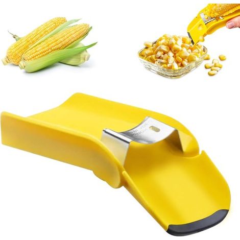 Pelador de mazorcas de maíz, Pelador de mazorcas de maíz de acero inoxidable, Mango cocina multifuncional, Extractor rápido granos maíz, Amarillo (1/5)