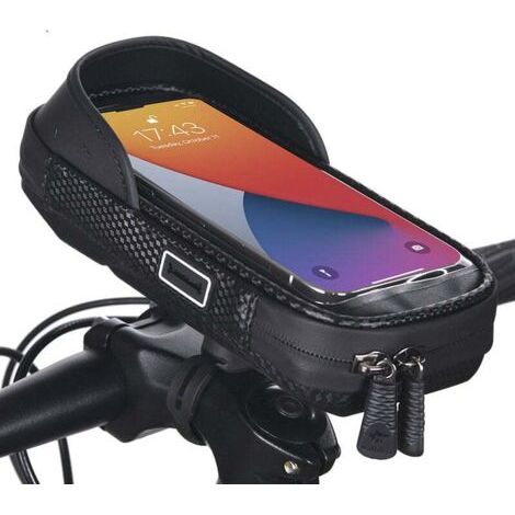 Sac de guidon de vélo, sac de téléphone portable étanche universel pour vélos, sac de guidon de moto, support de téléphone portable de vélo, rotation à 360 ° (1/4)