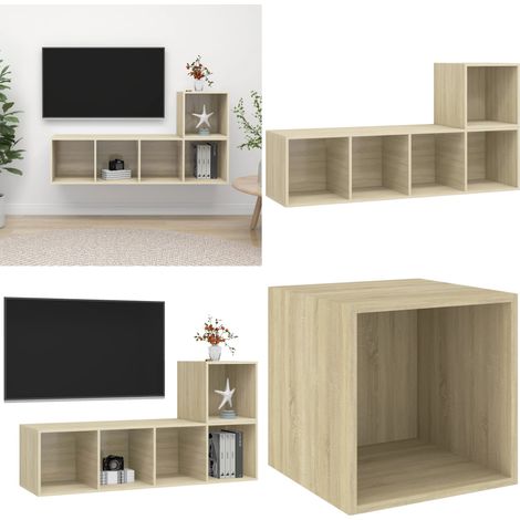 2-tlg. TV-Schrank-Set Sonoma-Eiche Holzwerkstoff - TV-Schrank-Set - Wandhalterung (1/5)
