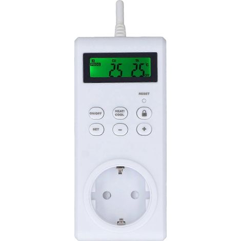 Drahtloser, programmierbarer automatischer Temperaturregler mit Thermostat-Steckdose und Schalter (EU-Stecker, 230 V)