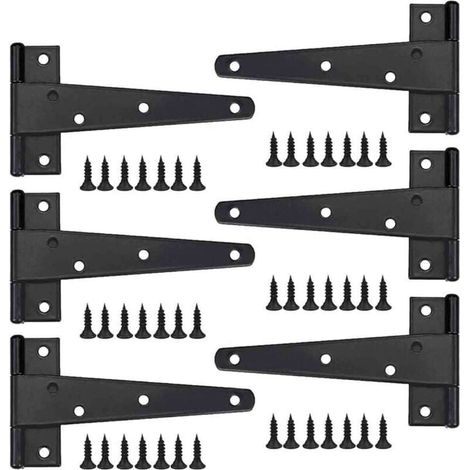 Vtizikl Charnière de porte robuste, charnière de porte, charnière en T noire, charnière plate en acier inoxydable, charnières de porte en fer, charnières renforcées pour portes, fenêtres et abris de j (1/4)