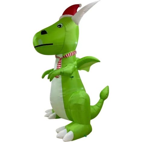 Décoration de Noël gonflable Dinosaure 2,4 m avec éclairage LED, Bonnet de Père Noël, pour jardin et pelouse (1/5)