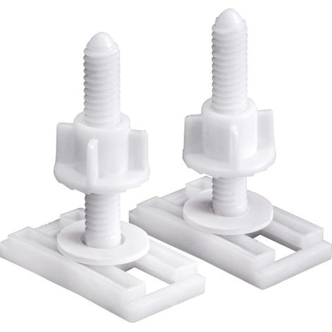 Kit de boulons universels pour charnière de siège de toilette (1 paire) avec vis carrées, écrous et rondelles blancs (1/5)