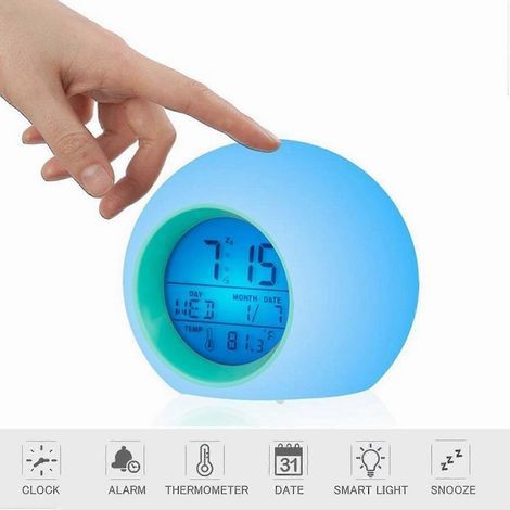Réveil enfant à lumière changeante, affichage LED avec fonction snooze et commandes tactiles, affichage de la température, veilleuse 7 couleurs, idéal pour les garçons et les filles. (1/5)