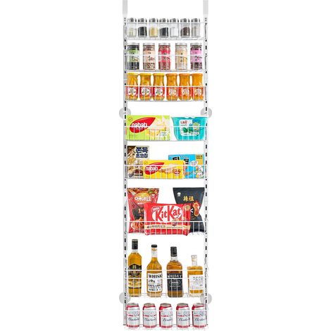 Mophorn Estante de almacenamiento para colgar en puerta con 8 niveles, organizador de despensa de 42 x 18 x 164 cm, estante de acero para especias ideal para hogar, lavadero y baño, color blanco (1/5)