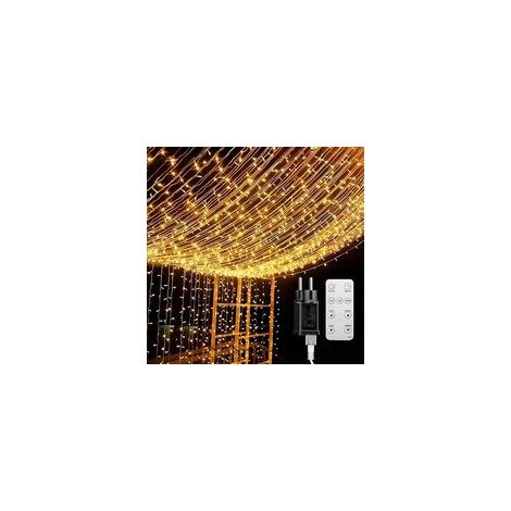 Luci a tenda per esterni, 600 LED, catena luminosa da 100 m, 8 modalità di illuminazione, luci a tenda per decorazione camera da letto, matrimoni, Natale, feste, bianco caldo - Crezuo