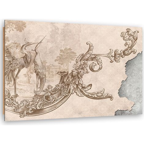 Quadro deco panel, Uccelli selvatici e foglie su un affresco orientale - 60x40 (1/5)