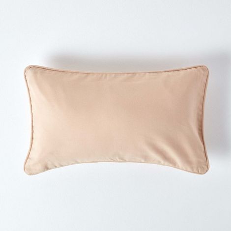 HOMESCAPES Cotton Plain Beige Rectangular Cushion Cover, 30 x 50 cm (1/5)