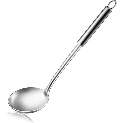 Louche à soupe (13,6 pouces), cuillère de cuisine, louche, cuillère à soupe en acier inoxydable, cuillère wok pour remuer, portionner et servir des soupes dans les restaurants et à la maison (1/5)