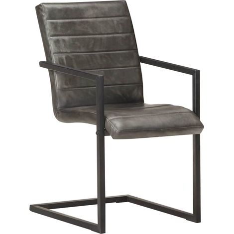 Maison Exclusive - Freischwinger 6 Stk. Grau Echtleder (1/5)