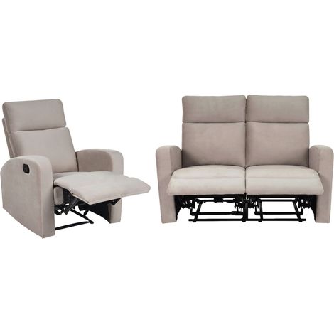 Sofa Set elektrisch verstellbar 3-Sitzer VERDAL Samtstoff Beige (1/5)